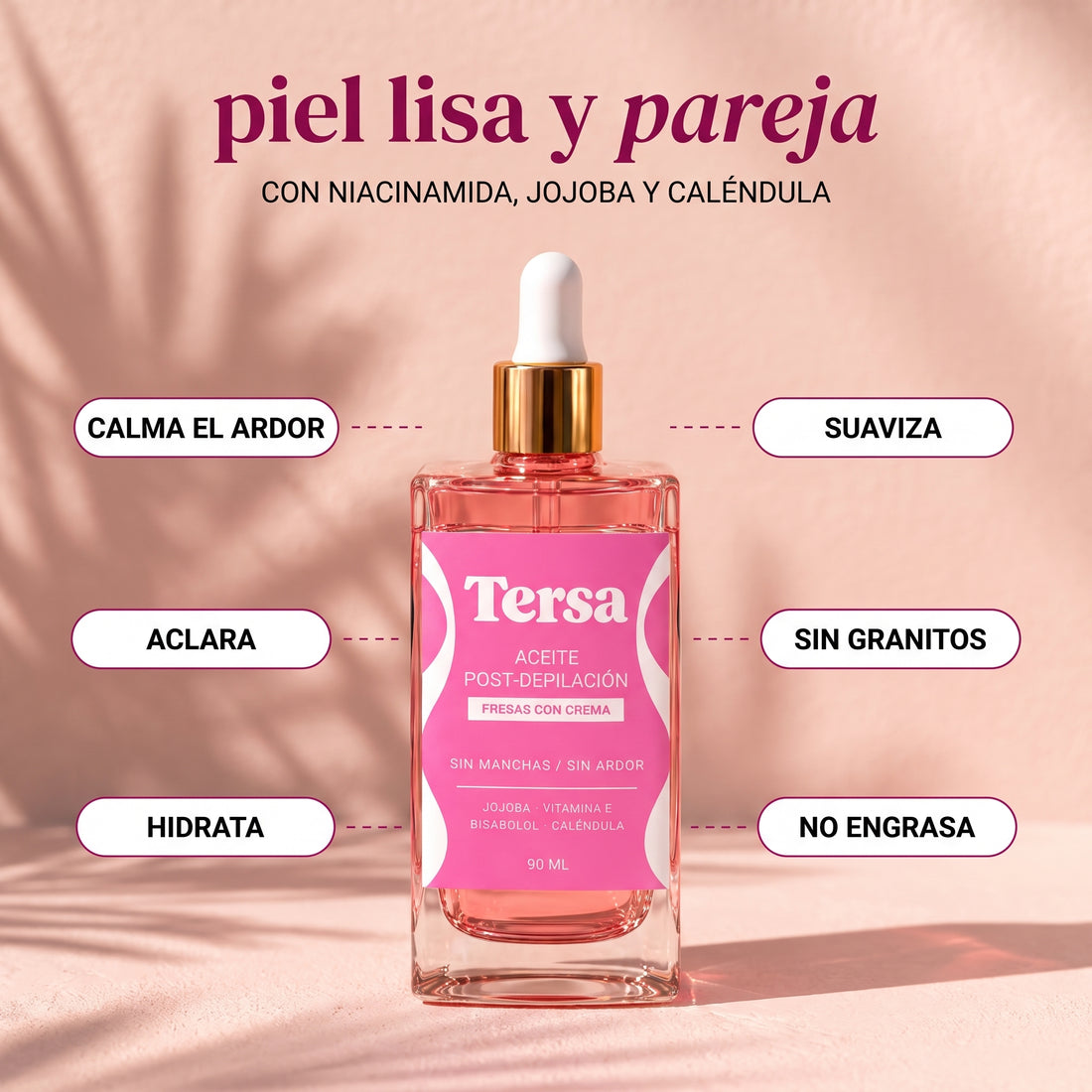 Piel lisa y pareja con niacinamida, jojoba y caléndula
